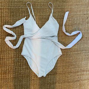 NEW Aerie Pique Wrap One Piece Swimsuit - WHITE